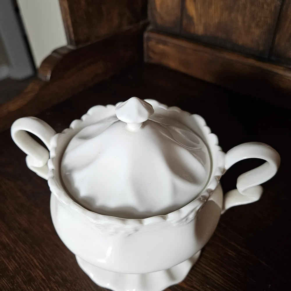 Graces Teaware White Porcelain Footed Sugar Bowl.